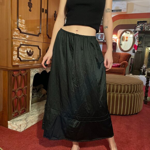 vintage Dresses & Skirts - 1960s 100% nylon satin black slip skirt from gay lore - Made in Canada!